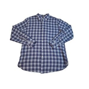 Peter Millar Plaid Shirt Mens Large Button Down Long Sleeve Blue White Casual